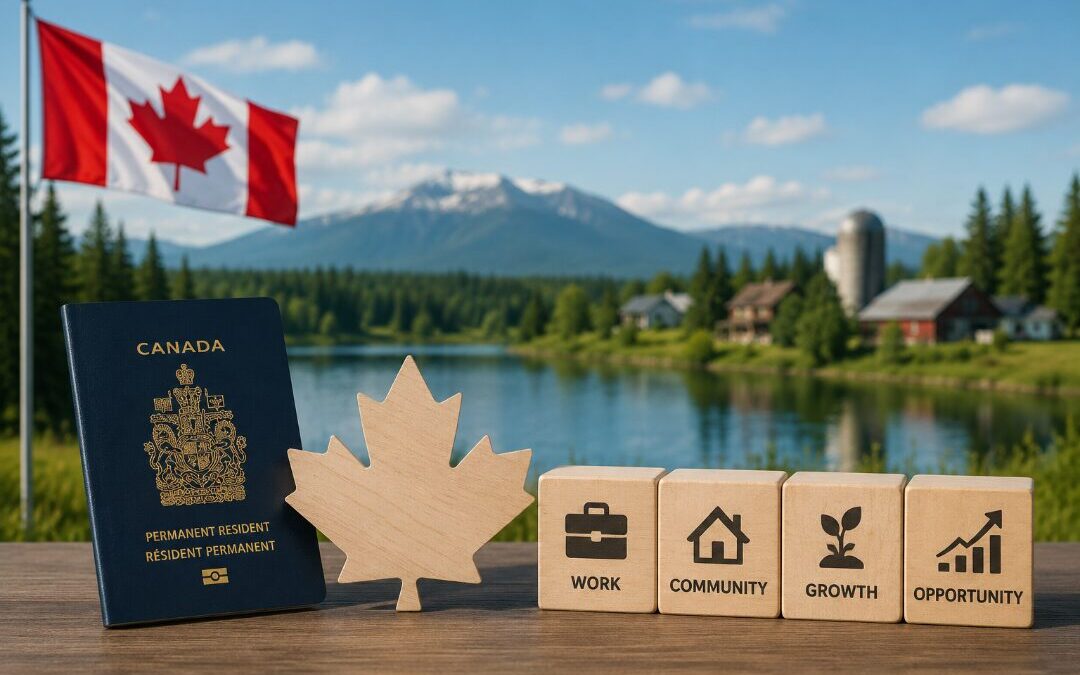 Conceptual image representing Canadian permanent residence pathways for temporary workers in rural Canada under the In-Canada Workers Initiative.